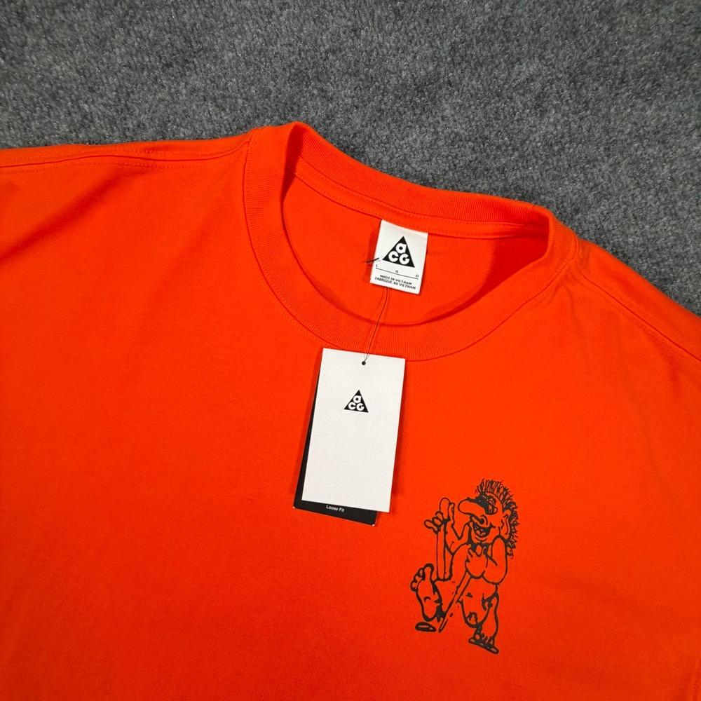 NEW Nike ACG Troll Graphic Tee Mens Large Orange Loose Fit hiking Shirt 0975